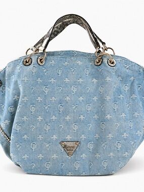 Rare Y2K GUESS Dylan Denim Satchel Expandable Monogram Bag